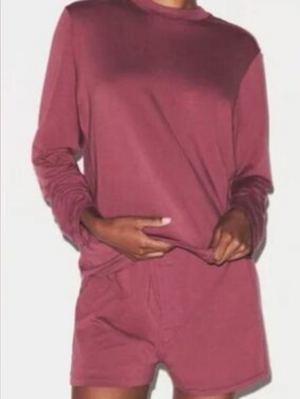 SKIMS Cotton Boyfriend Long Sleeve T Shirt Beet Size S Rare Discontinued